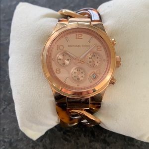 Michael Kors rose gold tort chain band watch